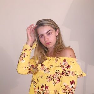 Yellow off shoulder ruffled floral top
